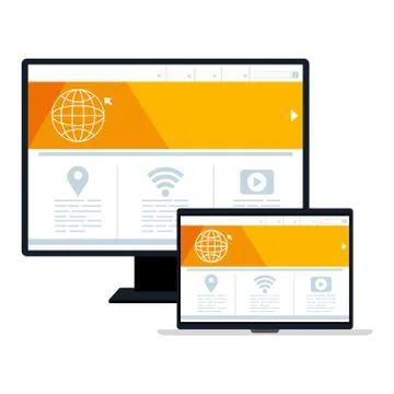 Mockup, concept website development in laptop and computer Stock Illustration