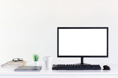Mockup Copy Space Computer Notebook Laptop Concept , a man's hand using a lap Stock Photos