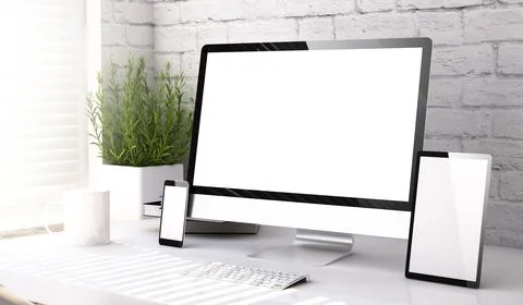 Mockup devices on a desktop Stock Illustration
