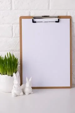 Mockup with easter decor in white color. Stock Photos