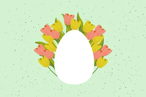 Mockup easter egg with copy space , tulips on background, green light backg.. イラスト素材