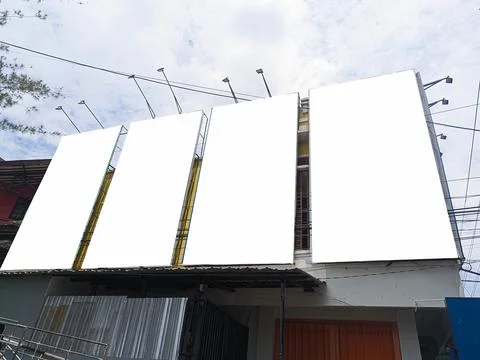 Mockup of empty billboards on the side of the highway, blank advertising Stock Photos