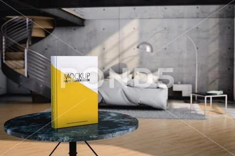 Mockup Empty book in modern bedroom. 3d render PSD Template