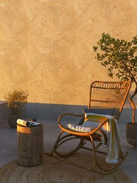 Mockup empty concrete wall on rustic balcony. Farmhouse nature outdoor living Illustrazione stock