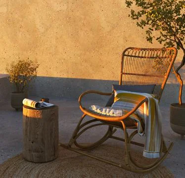 Mockup empty concrete wall on rustic balcony. Farmhouse nature outdoor living 스톡 일러스트