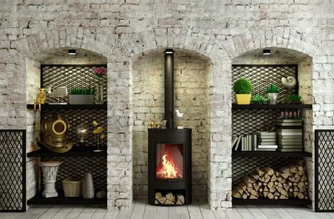 Mockup empty wall background loft for painting Stock Illustration