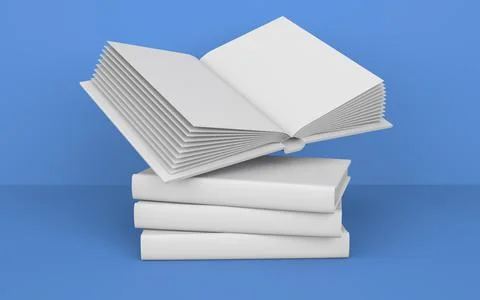 Mockup of a flying book on a stack of books. Hardcover template. 3d rendering 스톡 일러스트