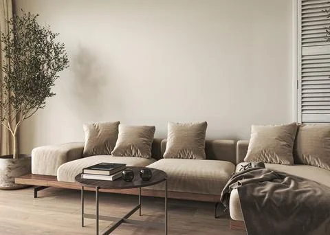 Mockup frame in canvas modern interior livingroom background in light pastel Stock Illustration