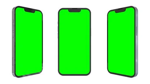Mockup, green screen smartphone template in three different positions. 3d ren Stock Illustration