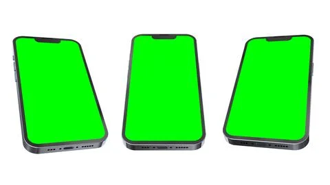 Mockup, green screen smartphone template in three different positions on wh.. Stock Illustration