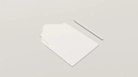 Mockup of greeting card in square envelope with pencil Stock Illustration