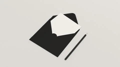 Mockup of greeting card in square envelope with pencil Stock Illustration