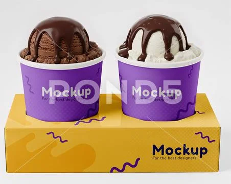 Mockup of ice cream box and tub on white background Modello PSD
