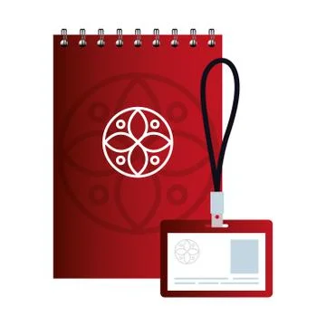 Mockup id badge and notebook red color with white sign, corporate identity Stock Illustration