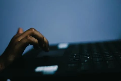 Mockup image of a hand touching on laptop computer touchpad Stock Photos