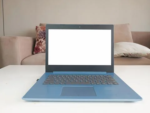 Mockup image, white blank screen laptop computer on the front display Stock Photos