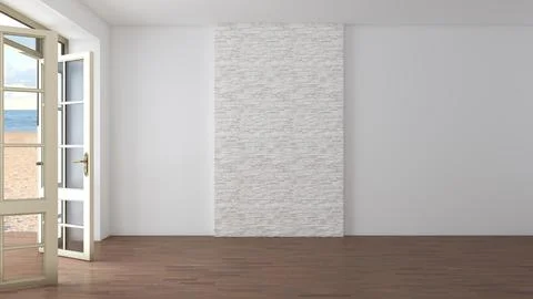 Mockup Interior with Sea View. Empty Hotel Room with Open Doors Stock Illustration