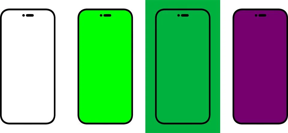 Mockup iPhone 14 set Mock up green chroma key screen mobile phone app on white Stock Illustration