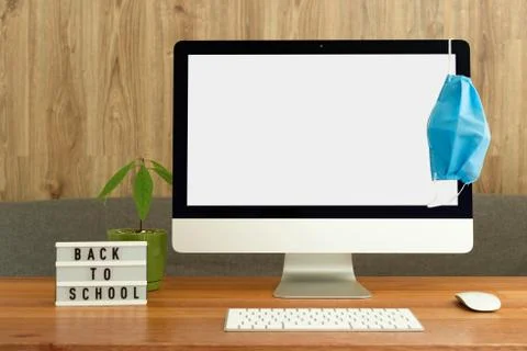 Mockup isolated home computer screen. Back to school Stock Photos