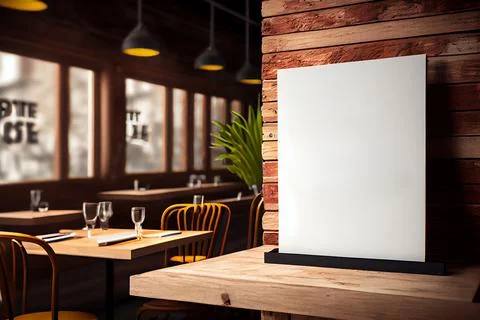 Mockup label, blank menu frame in Bar restaurant. Stand for booklets with w.. Foto stock