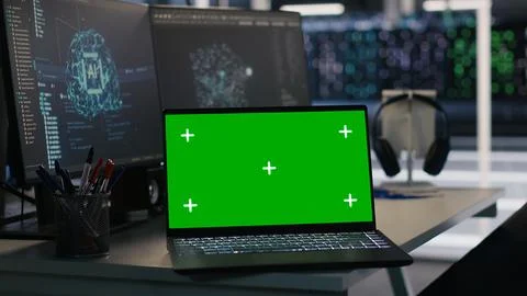 Mockup laptop and computer in data center used in AI model deployment Stock Photos