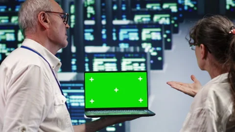 Mockup laptop blade server crosschecking Stock Footage 247900612