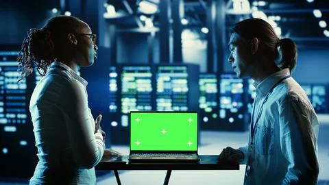 Mockup laptop in data center Stock Photos