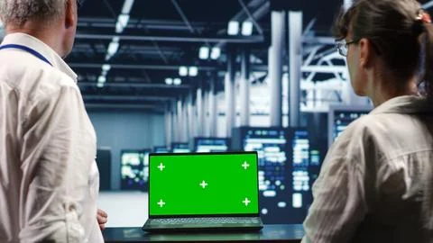 Mockup laptop server crosschecking Stock Photos