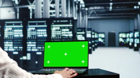 Mockup laptop server racks fixing Stock Footage 247903484