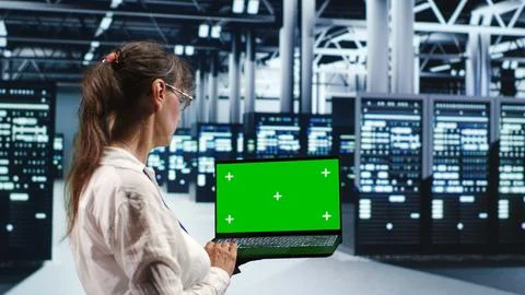 Mockup laptop servers fixing Stock Photos