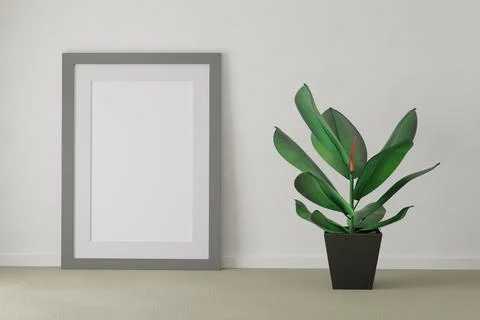 Mockup of a large silver poster frame in an interior - design with ficus plan Stock Illustration