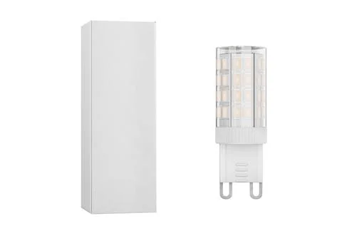 Mockup of an LED bulb with a G9 base. An LED bulb with a G9 base and a clea.. Stock Illustration