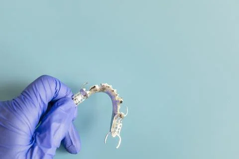 Mockup Metal Frame Lower Partial Denture, Cobalt Chrome Dental Plate, Bridge Stock Photos