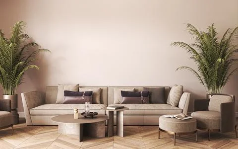 Mockup in minimal interior background with sofa, armchair and classic decor Stock Illustration