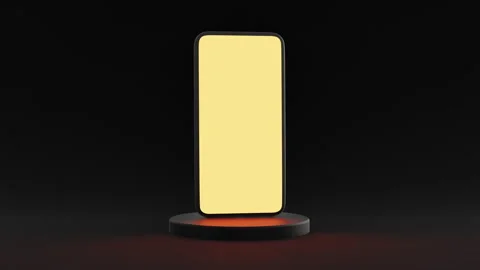 Mockup of modern smartphone with yellow screen on podium on black background. 스톡 동영상 280697247