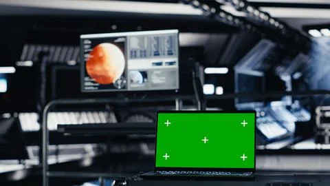 Mockup notebook used for orbital navigation data during red planet journey Stock Photos