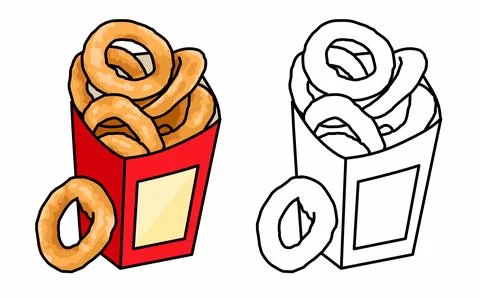 Mockup Onion ring in a red box coloring page. Fast food Stock Illustration