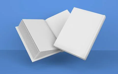 A mockup of an open and closed book levitating above the surface. mockup with Stock Illustration