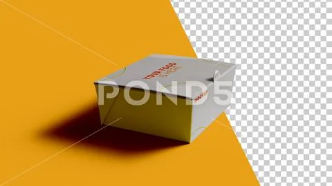 Mockup of a paper snack box on set, turned sideways PSD Template