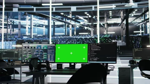 Mockup PCs in data center control hardware energy usage using node tree tech 스톡 동영상 307016204