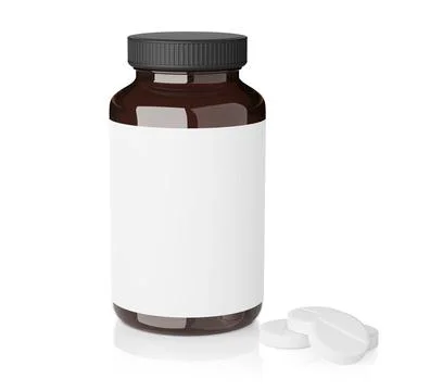 Mockup of pharmacy bottle with blank label and pills Stock Illustration