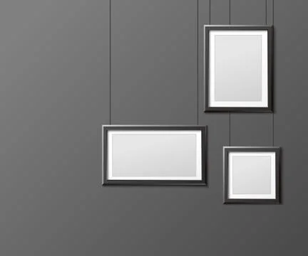 Mockup photo or picture frames exposition, realistic vector illustration Stock Illustration