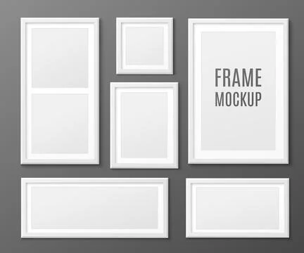 Mockup of picture frames on wall, realistic vector illustration isolated. Illustrazione stock