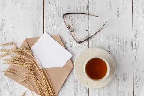 Mockup with postcard on white background Stock Photos