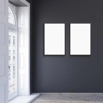 Mockup poster 2 frames in modern interior living room background with black.. Illustrazione stock