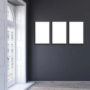 Mockup poster 3 frames in modern interior living room background with black.. Stockillustratie