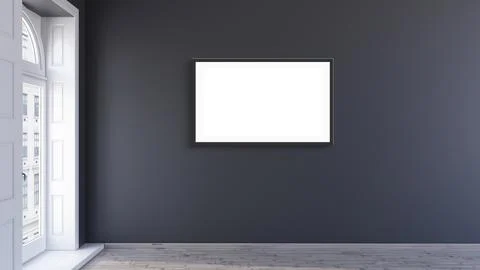 Mockup poster frame in modern interior living room background with black wall Stock Illustration