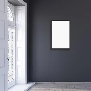 Mockup poster frame in modern interior living room background with black wall Stock Illustration
