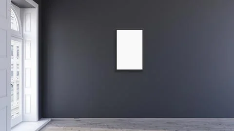 Mockup poster frame in modern interior living room background with black wall Illustrazione stock
