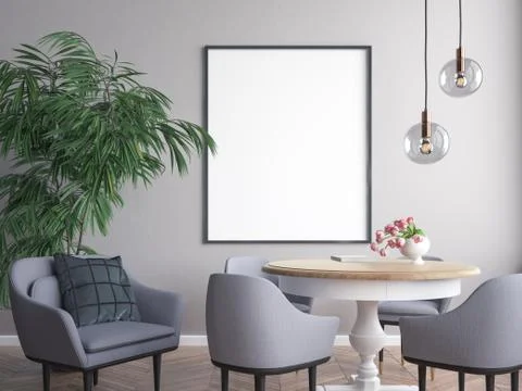 Mockup Poster in the interior 3D illustration of a modern design Stock Illustration